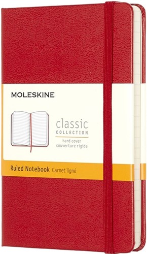 Notitieboek Moleskine pocket 90x140mm lijn hard cover rood