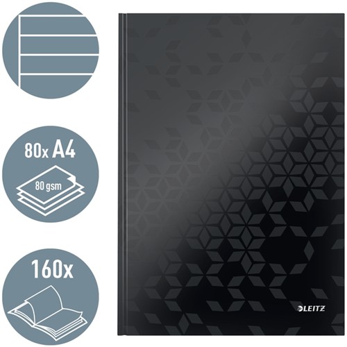Notitieboek Leitz WOW A4 160blz 90gr lijn zwart-3