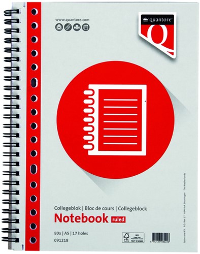 Collegeblok Quantore A5 lijn 17-gaats 80vel 70gr