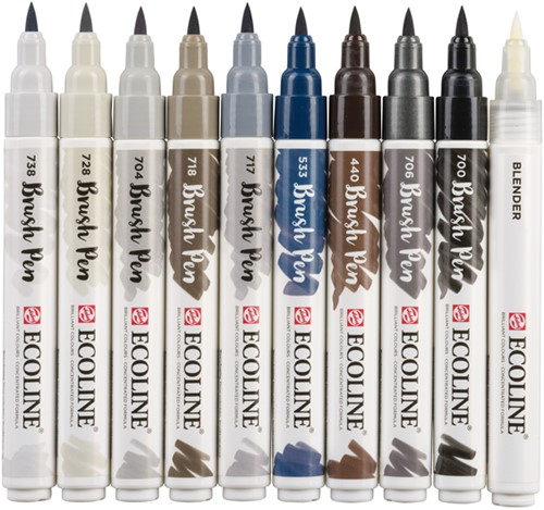 Brushpen Talens Ecoline set à 10 stuks grijs-2
