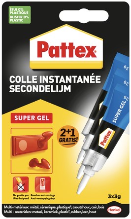 Secondelijm Pattex super gel 3 gram blister 2+1 gratis