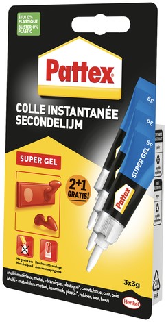 Secondelijm Pattex super gel 3 gram blister 2+1 gratis-2