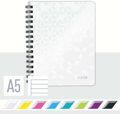 Notitieboek Leitz WOW A5 lijn spiraal PP wit-3