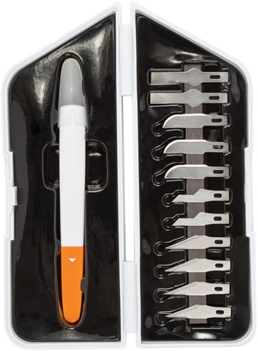 Precisiemes Fiskars Medium Duty set à 12 mesbladen wit-3