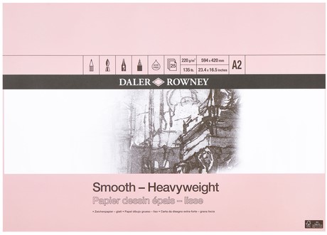Tekenpapier Daler-Rowney Smooth Heavyweight 220gr A2 natuurlijk wit