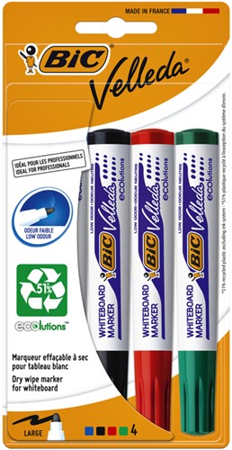 Whiteboardmarker Bic Velleda 1704 rond large assorti blister à 4 stuks