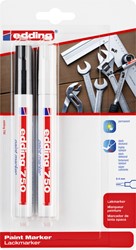 Paintmarker edding 750 op oliebasis 2-4mm wit en zwart blister à 2st