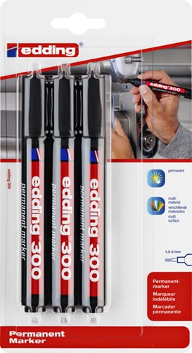 Viltstift edding 300 rond 1.5-3mm zwart blister à 3 stuks
