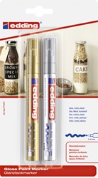 Paintmarker edding 750 op oliebasis 2-4mm goud en zilver blister à 2st