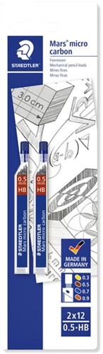 Potloodstift Staedtler Mars Carbon Micro 0.5mm HB blister 2 stuks