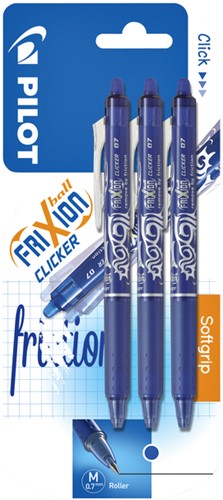 Rollerpen PILOT friXion clicker medium blauw blister à 3 stuks