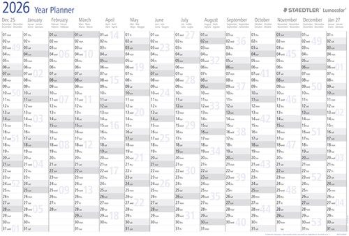 Jaarplanner 2026 Staedtler Lumocolor 84x60cm oprolbaar