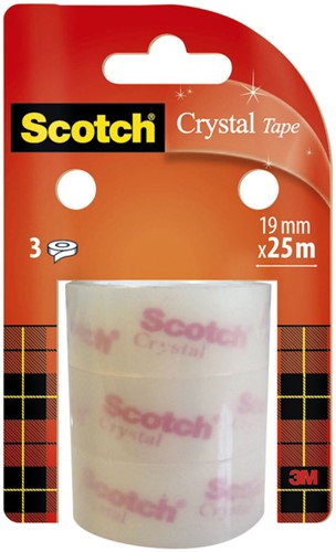 Plakband Scotch Crystal 19mmx25m transparant helder 3 rollen