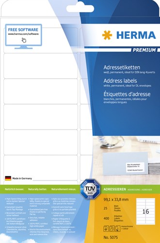 Etiket HERMA 5075 A4 99.1x33.8 mm premium 400stuks wit-2