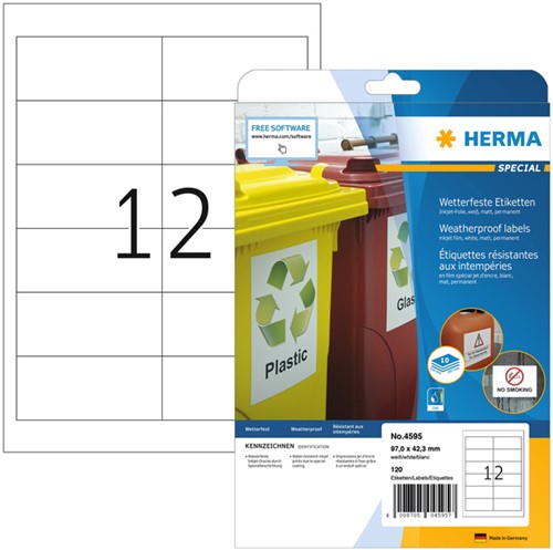 Etiket HERMA 4595 97x42.3mm folie wit 120 stuks