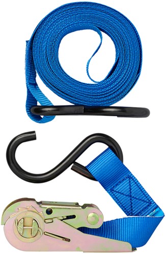 Spanband ProPlus ratel 5 meter met 2 haken blauw-2