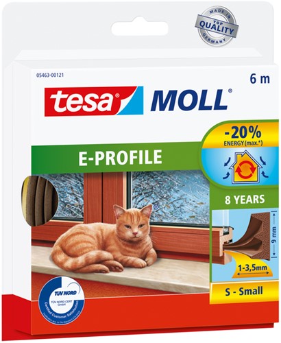 Tochtstrip tesamoll® E-profiel zelfklevend rubber 6mx9mm bruin