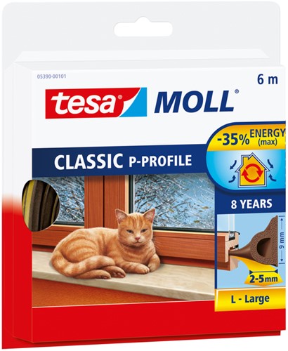 Tochtstrip Tesamoll® P-profiel rubber 6mx9mm bruin