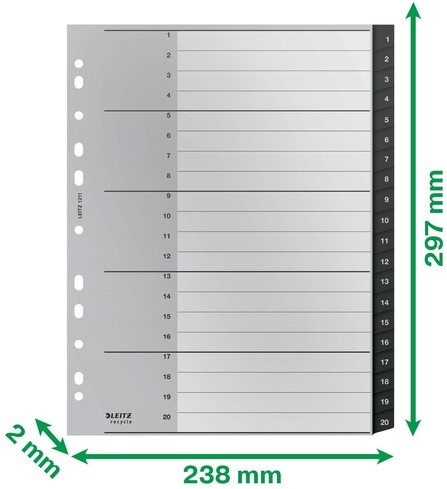Tabblad Leitz Recycle A4 11-gaats 1-20 extra breed PP-1
