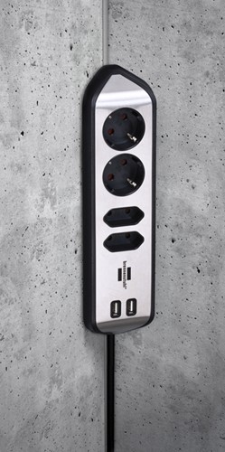 Stekkerdoos Brennenstuhl bureau Estilo 4 voudig inclusief 2 USB 2 meter zwart/zilver-2