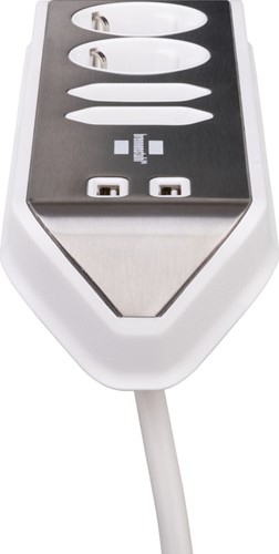 Stekkerdoos Brennenstuhl bureau Estilo 4 voudig inclusief 2 USB 2 meter wit/zilver-2