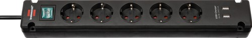 Stekkerdoos Brennenstuhl Bremounta 5vdig incl 2 USB 3m zwart
