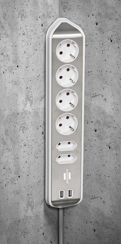 Stekkerdoos Brennenstuhl bureau Estilo 6vdig incl 2 USB 2m wit/zilver-2