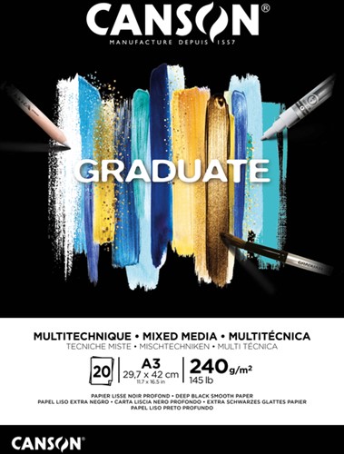 Mixed mediapapier Canson Graduate Mixed Media 20vel 240gr A3 zwart