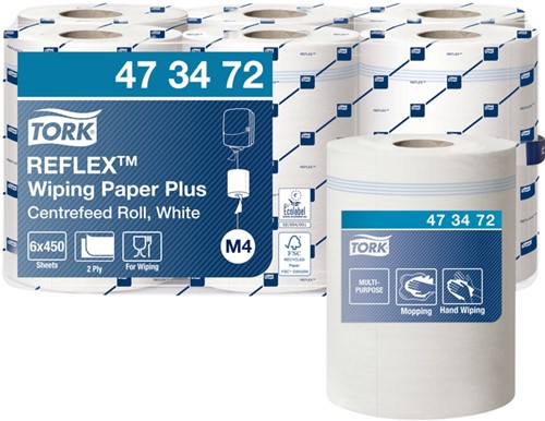 Poetspapier Tork M4 Reflex Plus Advanced 2-laags 450 vel wit 473472