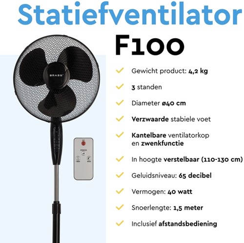 Statiefventilator BRASQ met remote Ø 40cm zwart-4