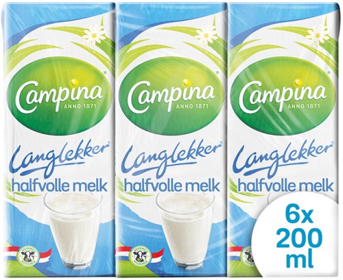 Melk Campina LangLekker halfvol 20cl 6 stuks