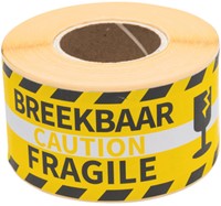 Waarschuwingsetiket Rillprint 46x125mm fragile geel 250 stuks