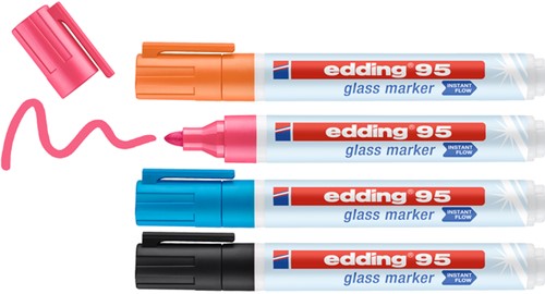 Viltstift edding 95 glasbord rond 1.5-3mm incl zwart assorti 4 stuks-2