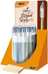 Balpen Bic 4kleuren wood medium assorti