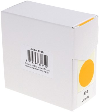 Etiket Rillprint 35mm op rol fluor oranje 500 stuks