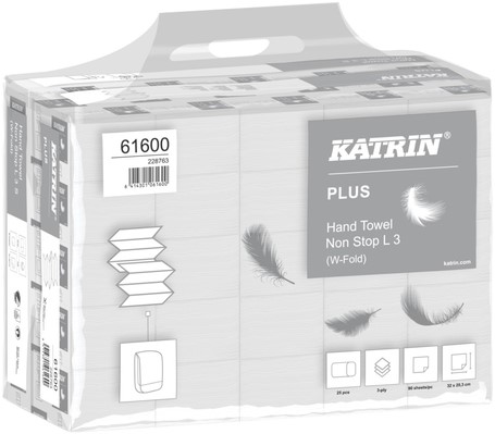 Handdoek Katrin Plus w-vouw 3-laags 203x320mm 25x90 vel wit 61600