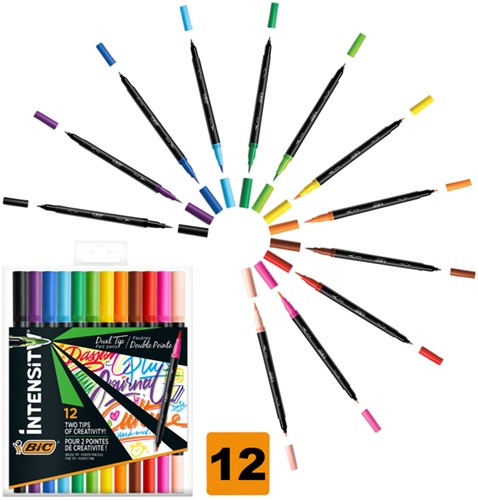 Kleurstiften Bic Intensity dual-tip assorti etui à 12 stuks