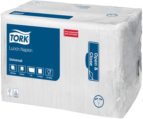 Lunchservet Tork Universal 1/4 vouw 1-laags 325x325mm 500 vel wit 509300