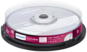 DVD+RW Philips 4.7GB 4x SP 10 stuks