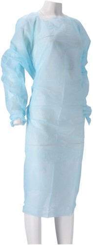 Schort CMT 115x105cm 30mu geruwd lange mouw CPE blauw 20 stuks-2