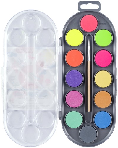 Waterverfset Bruynzeel Kids penseel assorti metallic en neon 12 napjes-2