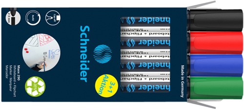Whiteboardmarker Schneider Maxx 290 rond 2-3mm assorti 3+1 gratis