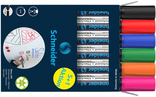 Whiteboardmarker Schneider Maxx 290 rond 2-3mm ass doos à 5+1 gratis