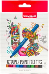 Viltstift Bruynzeel Super Point met witte wisstift assorti 12 stuks