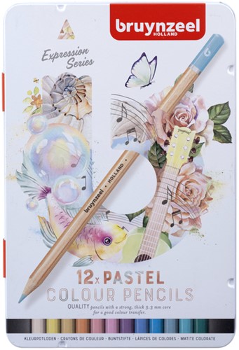 Kleurpotloden Bruynzeel Expression assorti pastel blik à 12 stuks
