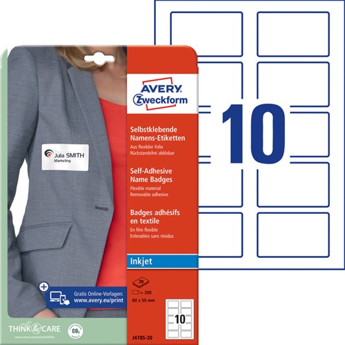 Naambadge etiket Avery J4785-20 80x50mm wit 200 stuks-2