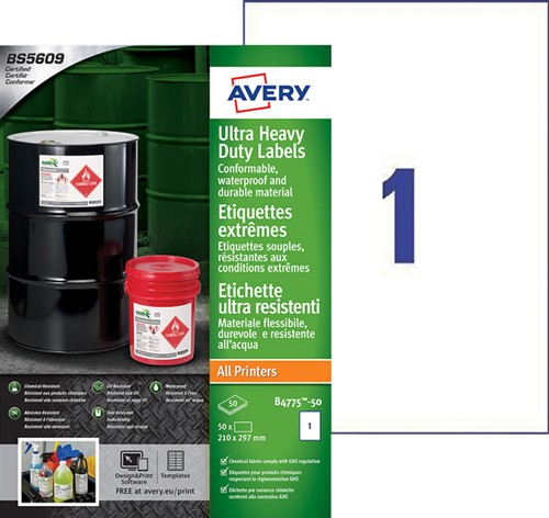 Etiket Avery B4775-50 210x297mm polyethyleen wit 50 etiketten-2