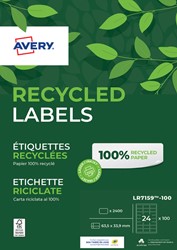 Etiket Avery LR7159-100 63.5x33.9mm recycled wit 2400 stuks