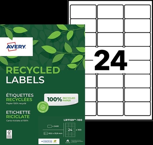 Etiket Avery LR7159-100 63.5x33.9mm recycled wit 2400 stuks-2