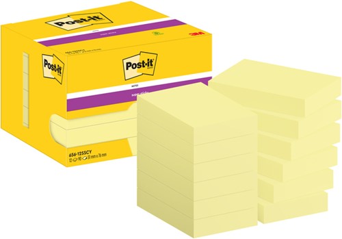 Memoblok Post-it 656 Super Sticky 51x76mm geel 12 stuks